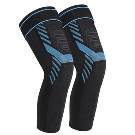 Yasdyri Full Leg Compression Sleeves Adjustable Long Knee Braces for Women and Men Long Knee Compression Sleeve for Arthritis, Tendinitis, ACL, Meniscus Tear, Sport, Basketball 2 Pack (Blue, L)