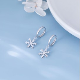 SLUYNZ 925 Sterling Silver Christmas Snowflake Hoop Earrings for Women Small Snowflake Hoop Earrings Drop Winter Holiday Earrings (A-Silver)