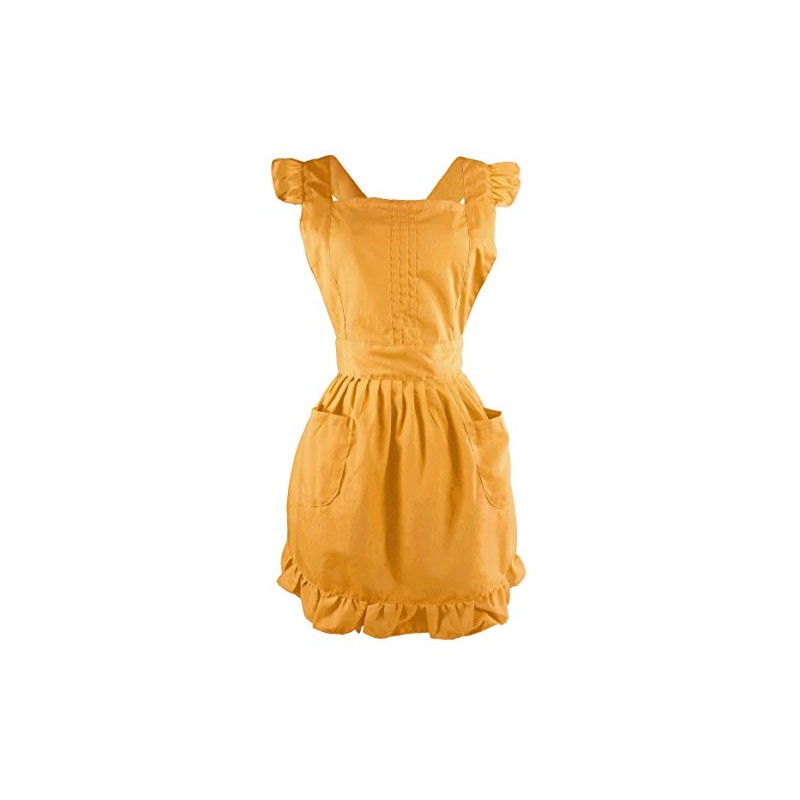LilMents Retro Adjustable Ruffle Apron with Pockets, Small to Plus
