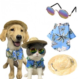 Pet Shirt Summer Breathable Pet Clothing Pet Dog Hawaiian Costume Pet Cat Sunglasses Hawaii (Blue)