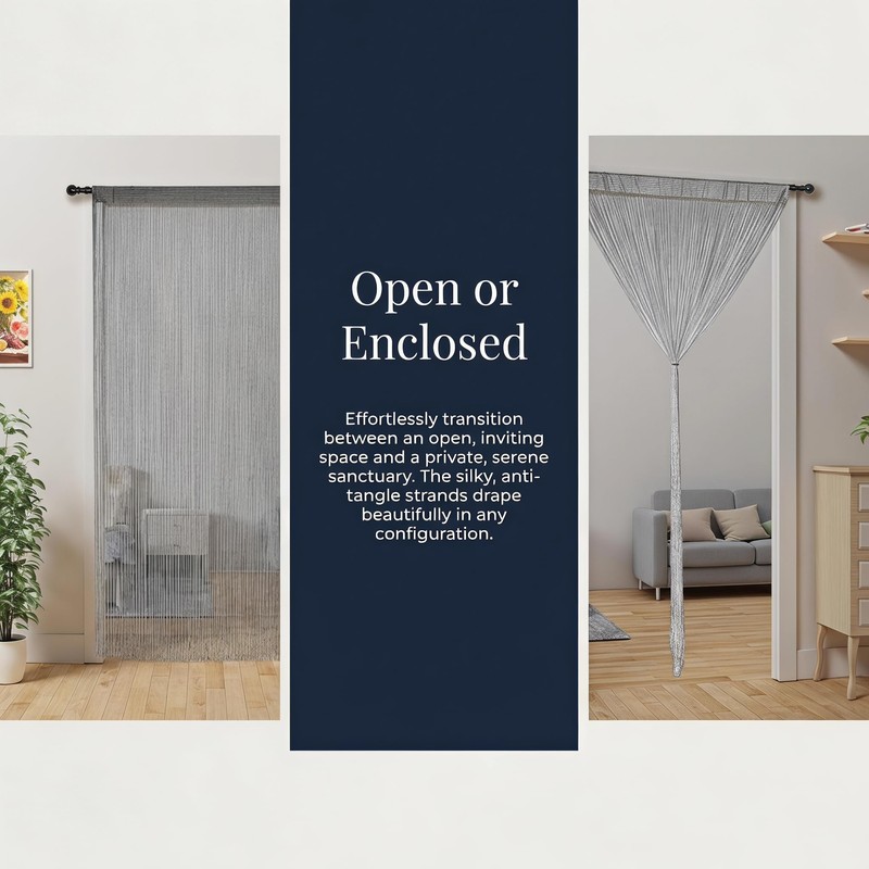 100×200cm String Door Curtain Fly Screen Partition Curtain (Silver Gray)