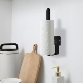 2 Pack Paper Towel Holder Under Cabinet, Paper Towel Holder Wall Mount for Kitchen Rack, Under Counter Napin Holder/Toilet Paper Holder/Curtain Hooks/Baseball Hat Rack/Stainless Steel Matte Black