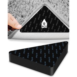 JYCONVSTO97 12 PCS Grippers of Rug Tape, Rug Pad Gripper for Hardwood Floors and Tiles, Reusable Washable Grippers for Rugs, No Damaging for Floor Removable, Black