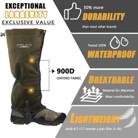 Frelaxy Leg Gaiters Ultra HIGH-Performance Hunting Gaiters, 100% Waterproof Hiking Gaiters with Upgraded Rubber Foot Strap, Adjustable Snow Boot Gaiters (Olive Green, S)