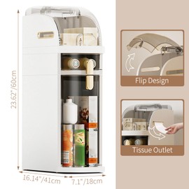 2-Tiers Slim Bathroom Storage Cabinet,Waterproof Free Standing Toilet Paper Holder,Mobile Waterproof Narrow Bathroom Storage Organizer with Wheels and Drawers for Kitchen Bedroom Laundry Room