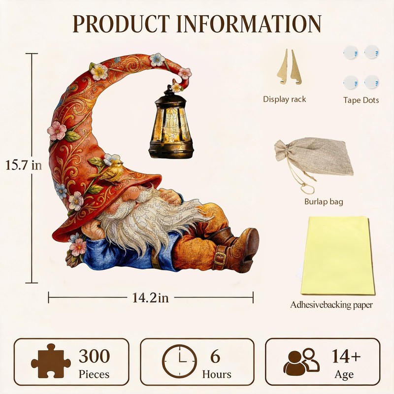 Wooden Puzzle for Adults, 300 Pieces Lazy Gnome Wooden Jigsaw