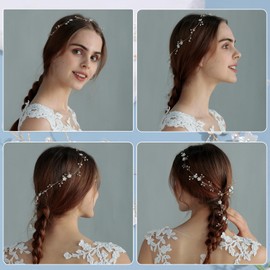 Famihot ヘッドドレス 花嫁 髪飾り パール 花リーフ ウェディング カチューシャ クリスタル 手作り 花かんむり 2枚固定ヘアピン付き 結婚式/披露宴/発表会/卒業式/成人式/入学式/パーティーダンスにも 和装用 ヘアアクセサリー 浴衣 着物 髪飾り 合金製 ゴールド 長さ67cm