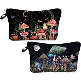 Set of 2 Small Cosmetic Bags Travel Toiletry Bag Make Up Organiser Bag Makeup Bag for Handbag Portable Versatile Makeup Bag Zip Pocket Purse Pencil Case for Women, Black (black flowers), Travel