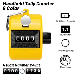 ALDMIO 12 Pcs Hand Tally Counter, 4 Digit Mechanical Tally Counter with Metal Finger Ring, Hand Held Counter Clicker for Counting Numbers Knitting Coaching Golf Lap Fishing School Sports Event