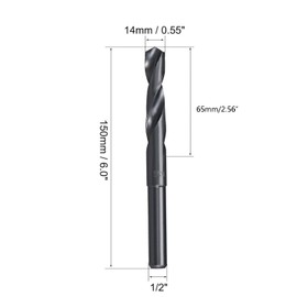 TA-VIGOR 14mm Reduced Shank Drill Bit, 1/2 Inch Shank Blacksmith Drill Bit High-Speed Steel Twist Drill Bit HSS 9341 for Aluminium, Steel, Wood, Plastic, Black Oxide