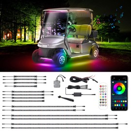 Roykaw Golf Cart LED Strip Lights, Underglow Neon Light Kit Compatible with EZGO/Club Car/Yamaha and Most Brands Golf Carts, Waterproof/LED Decorative Lights/Multi-Dynamic Modes, 14PCS