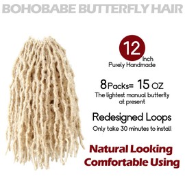 8 Packs Light Weight Butterfly Locs Crochet Hair 12 Inch Butterfly Faux Locs Crochet Hair short Blonde Distressed Butterfly Locs, 613#