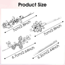 10 Pcs Rhinestone Wedding Hair Clips For Brides Bridal Crystal Hair Pins 4 Styles Silver Bobby Pins Barrettes French Hairpins Elegant Leaf Flower Wedding Hair Accessories For Women Bridesmaids