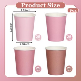 qonimi 100 Pcs Disposable Paper Cups Gradient Pink 9oz Paper Cups Coffee Water Juice Tea Disposable Paper Cups for Wedding Birthday Bride Baby Shower Party Supplies,4 Colors