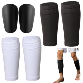 Football Sock Sleeve, 2 Pairs Soccer Shin Guard Covers, Football Shin Pad Sleeves with Pocket Holding Shin Pads, Soccer Sock Sleeves for Football Games Beginner(Black & White) - L