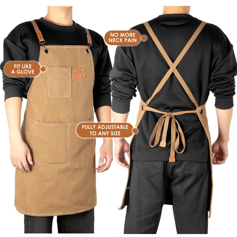 INMTIE Adjustable men's heavy-duty work apron, thick wax canvas woodworking