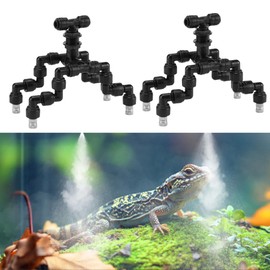 Lpraer 2PACK Reptile Mister Nozzles, 360° Cooling Mist 1/4'' Reptile Misting Nozzles, T Cross 4-Heads Assembly Fogger Fine Mist Nozzles for Reptile Terrarium Plants Amphibians Tank