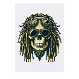 'Steampunk Skull With Dreadlocks' Temporary Tattoo - Water Resistant, Skin-Safe, Non-Toxic Transfer (TO00077651)