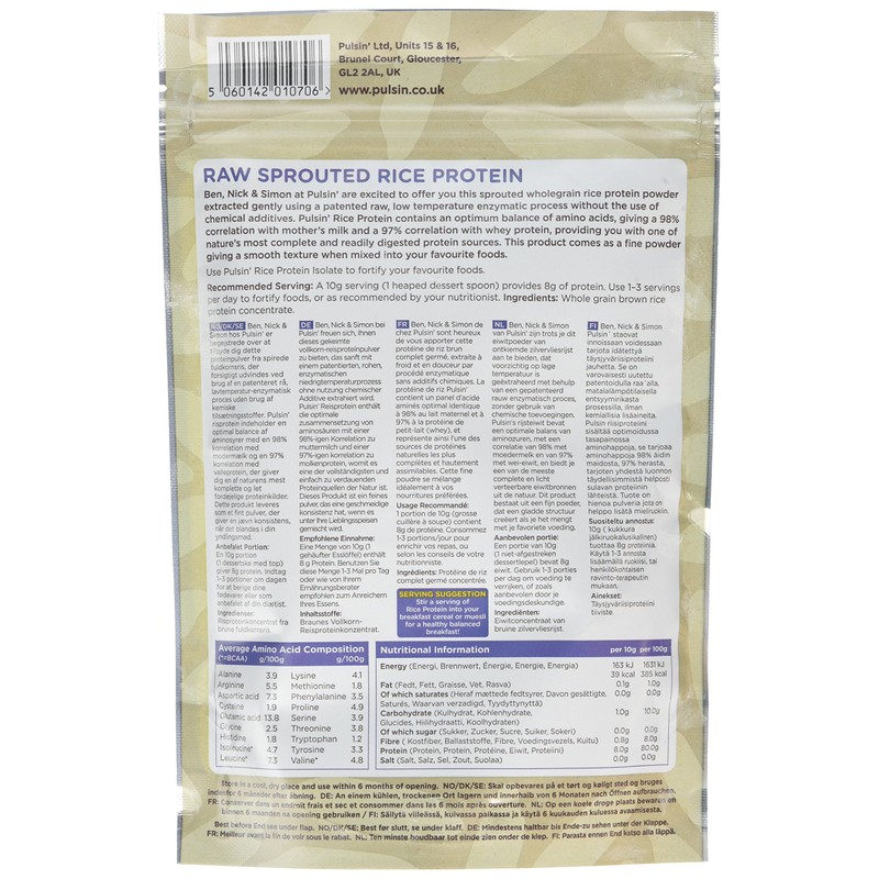 Pulsin Raw Sprouted Rice Protein Powder, 250g