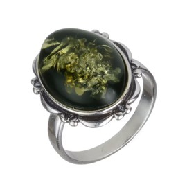Sterling Silver and Baltic Green Oval Amber Ring Size: 10.5