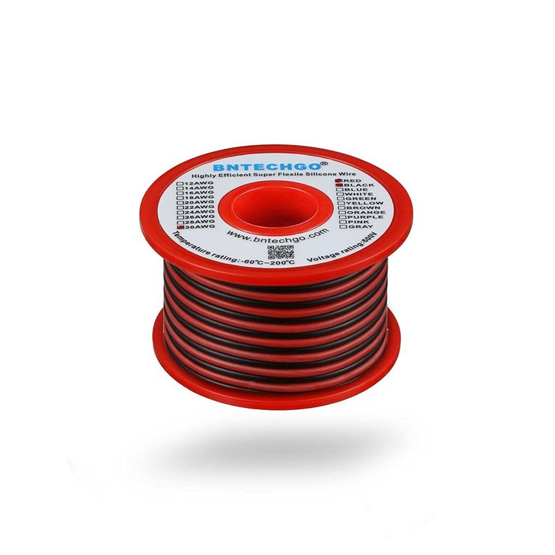 BNTECHGO 30 Gauge Silicone Wire Spool Red and Black Each