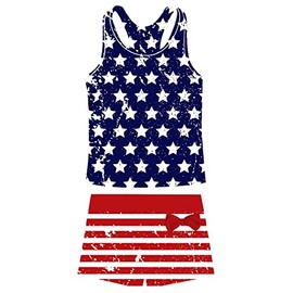 Belovecol Girls 2 Piece Swimsuits 4th of July Size 10-11 Kids Patriotic American Flag Boyshort Tankini Bathing Suits Fashion Stars Stripe Print Sleeveless Swimwear Beachwear,little kid