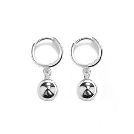 8mm Ball Dangle Drop 8.9mm Small Hoop Cuff Earrings for Women Teen Girls Cartilage Sterling Silver Huggie Hoops Hypoallergenic Minimalist Cute Bead Charm Hanging Jewelry Gifts (Silvery)