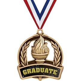 Graduation Medals, 2" Gold Graduate Achievement Medal Award, Comes with Neck Ribbon, 20 Pack Prime