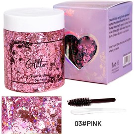 Mingzhe Gel con Purpurina de 100 Ml para Rostro, Cuerpo, Cabello, Gel Brillante con Espátula y Cepillo para Festivales, Escenarios, Fiestas, Maquillaje, Larga Duración, Resistente (Unidad única)
