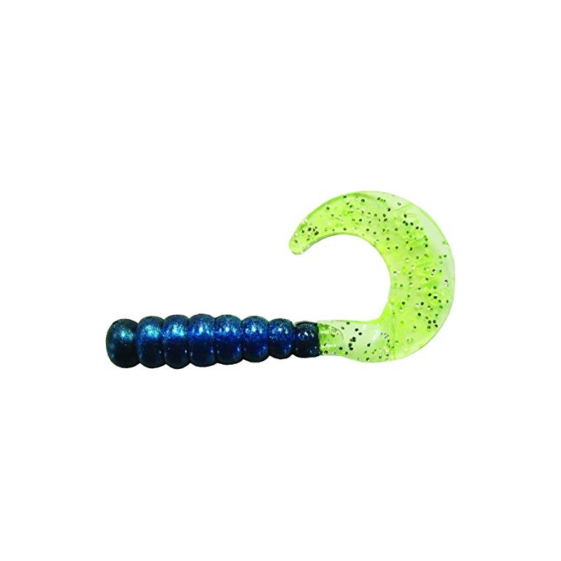 Kalin's 2 Inch Triple Threat Grub (10 Pack), Black/Blue/Chartreuse Tail