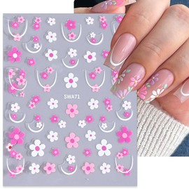 6 Sheets Flower Nail Art Stickers Decals, Spring Summer Colorful Floral Nail Decals, 3D Self-Adhesive Cute Daisy Blue Pink White Red Flowers Nail Design Stickers for Women Girls DIY Manicure