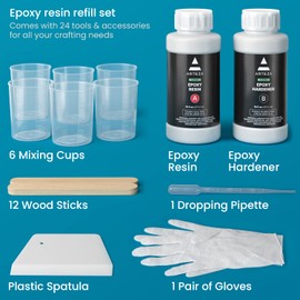 Arteza Epoxy Resin Kit, 24-Piece Refill Set, Engaging Craft Supplies & Materials, Resin Accessories Includes 2 x 8-oz Bottles and Hardener, Gloves, Dropping Pipette, Mixing Cups and Wood Sticks