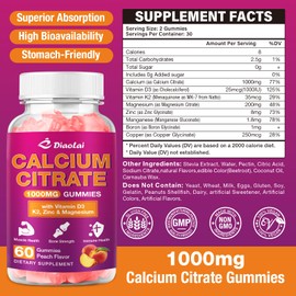 2 Pack Calcium Citrate Gummies - 1000mg per Serving - Supports Bone & Teeth Health with Vitamin D3 & K2 - Delicious Peach Flavor - Non-GMO, Gluten-Free - 120 Gummies