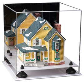 Better Display Cases Versatile Acrylic Display Case - Medium Square Box with Mirror, Black Risers and White Base 11" x 11" x 11" (A001-BR)