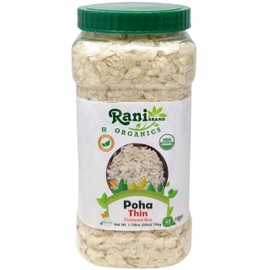 Rani Organic Poha (Powa) Thin Cut (Flattened Rice) 28oz (1.75lbs) 800g PET Jar ~ All Natural, Salt-Free | Vegan | Kosher | No Colors | Gluten Friendly | Indian Origin | USDA Certified Organic