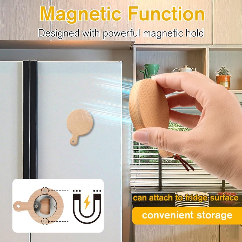 24 Pcs Magnetic Bottle Openers, 2.5" Bulk Wooden Beer Opener