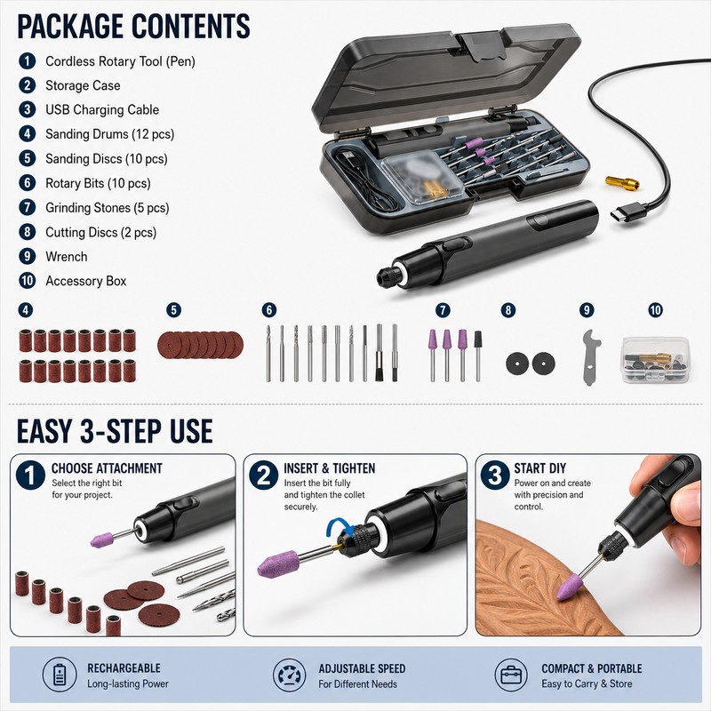 Cordless Rotary Tool Kit for DIY Crafts – 6-Speed Rechargeable