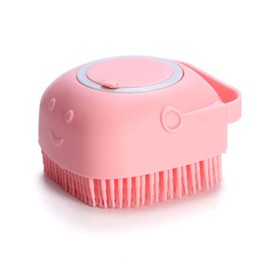 LRHINETAR Dog Bath Brush, Dog Grooming Brush - Silicone Cat Shampoo Comb, Shampoo Dispenser for Kitty and Puppy(Pink)
