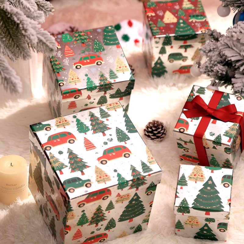 PAPER FAIR 5PCS Christmas Nesting Gift Boxes Set, Silver Foil