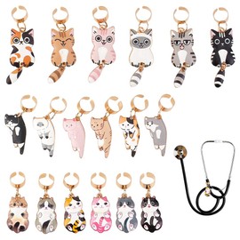 WEBEEDY 18 Styles Cat Stethoscope Charms for Nurse Accessories, Unique Animal Stethoscope ID Name Plate for Nurse Doctor Medical Worker Cute Stethoscope Jewellery Accessories, Alloy Steel