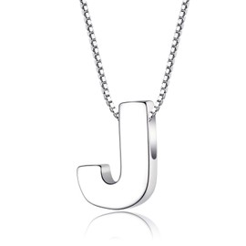 Candyfancy 1.0mm 18 inch 925 Sterling Silver 26 Small Letters Alphabet A-Z Initial Pendant Box Chain Necklace (J with Chain)