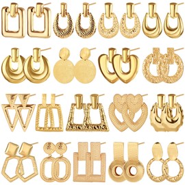 NEWITIN 18 Pairs Gold Dangle Earrings for Women Chunky Geometric Earring Statement Retro Earrings Fashion Dangling Earring for Women