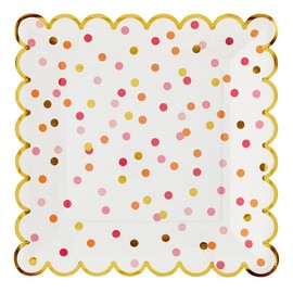 Santa Barbara Design Studio Disposable Plate 8-Count Pack Scallop Edged Square Paper Plates, 9-Inch, Confetti