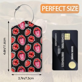 Sexy Red Lips Luggage Tags Bag Tag with Privacy Cover Name Id Card Stainless Steel Loop Suitcase Labels Pu Leather Baggage Tags for Travel,2 Pcs