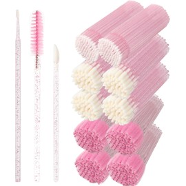 Kit de 600 Extensiones de Pestañas: Incluye 200 Cepillos para Rímel, 200 Pinceles de Cristal para Labios, 200 Microhisopos para Pestañas Y Un Aplicador de Maquillaje (Rosa).