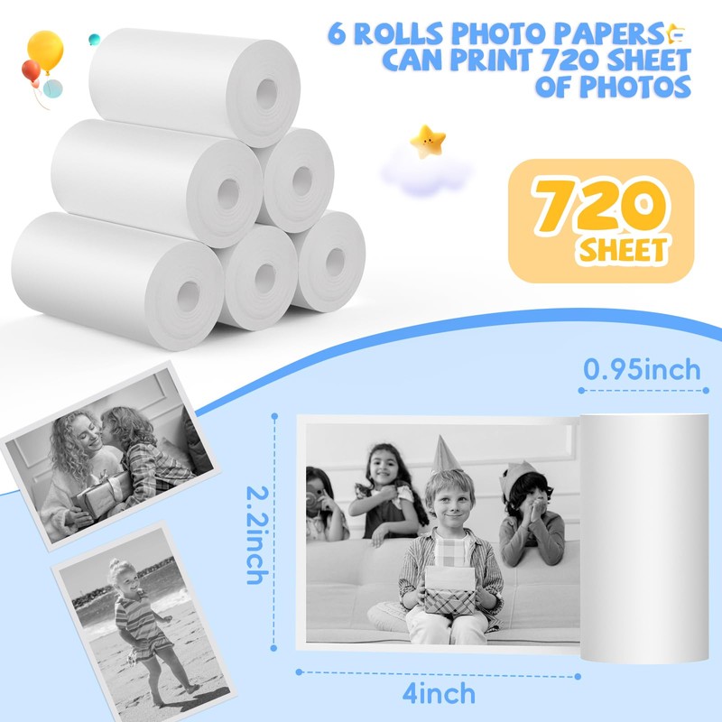 Yosfeng Kids Instant Print Camera Paper - 6 Rolls, 57x30mm