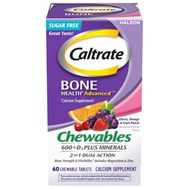 Caltrate Chewables 600 +D3 Plus Minerals Calcium and Vitamin D, Sugar Free, Cherry, Orange and Fruit Punch, 60 Count