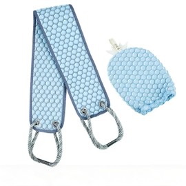 ‌2-Pack Exfoliating Back Scrubber + Wash Glove Set for Shower | Double-Sided Thickened Blue Bath Scrubber (96 cm) & Deep-Cleaning Glove – Premium Exfoliation for Men & Women‌