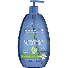 POUPINA - Baby Cleansing Water anti-irritation, Organic, 99% Natural, Fragrance Free, Hypoallergenic - Witch Hazel and Aloe Vera - Vegan, Made in France, 485 mL