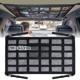 Dazhtu Car Luggage Net for Storage, 90 x 65 cm Car Luggage Net, Universal Car Roof Luggage Net Blanket with Zip, Car Net Organiser for Four Roof Armrests, Suitable for Most Models